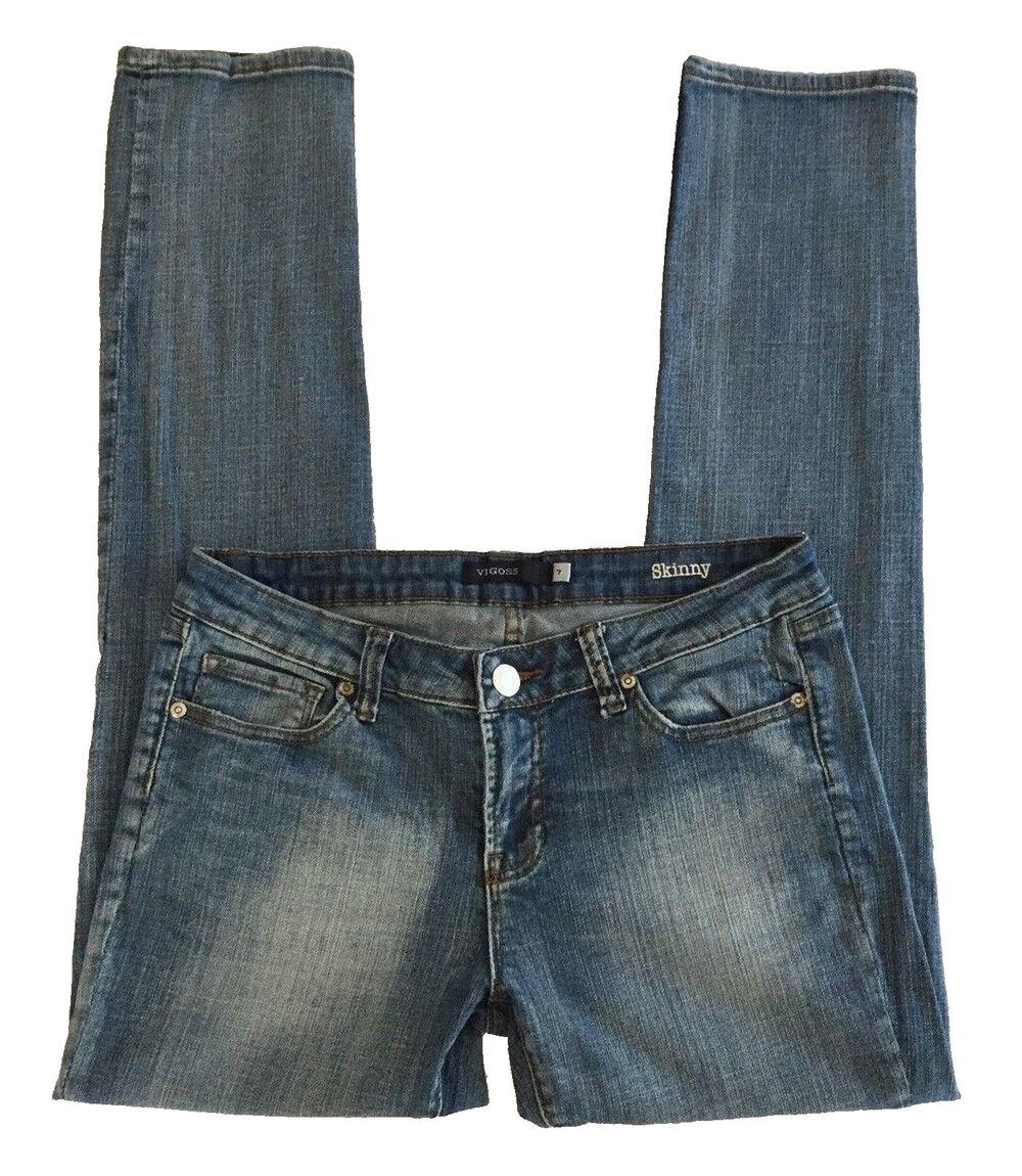 Vigoss Women's Low Rise Distressed Blue Denim Skinny Jeans Style P8006J Size 7